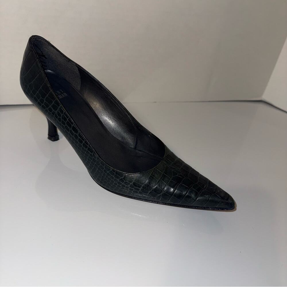 STUART WEITZMAN Pointed Toe Croc-Embossed Women’s Kitten Heels in Dark Green 8 - Picture 2 of 7